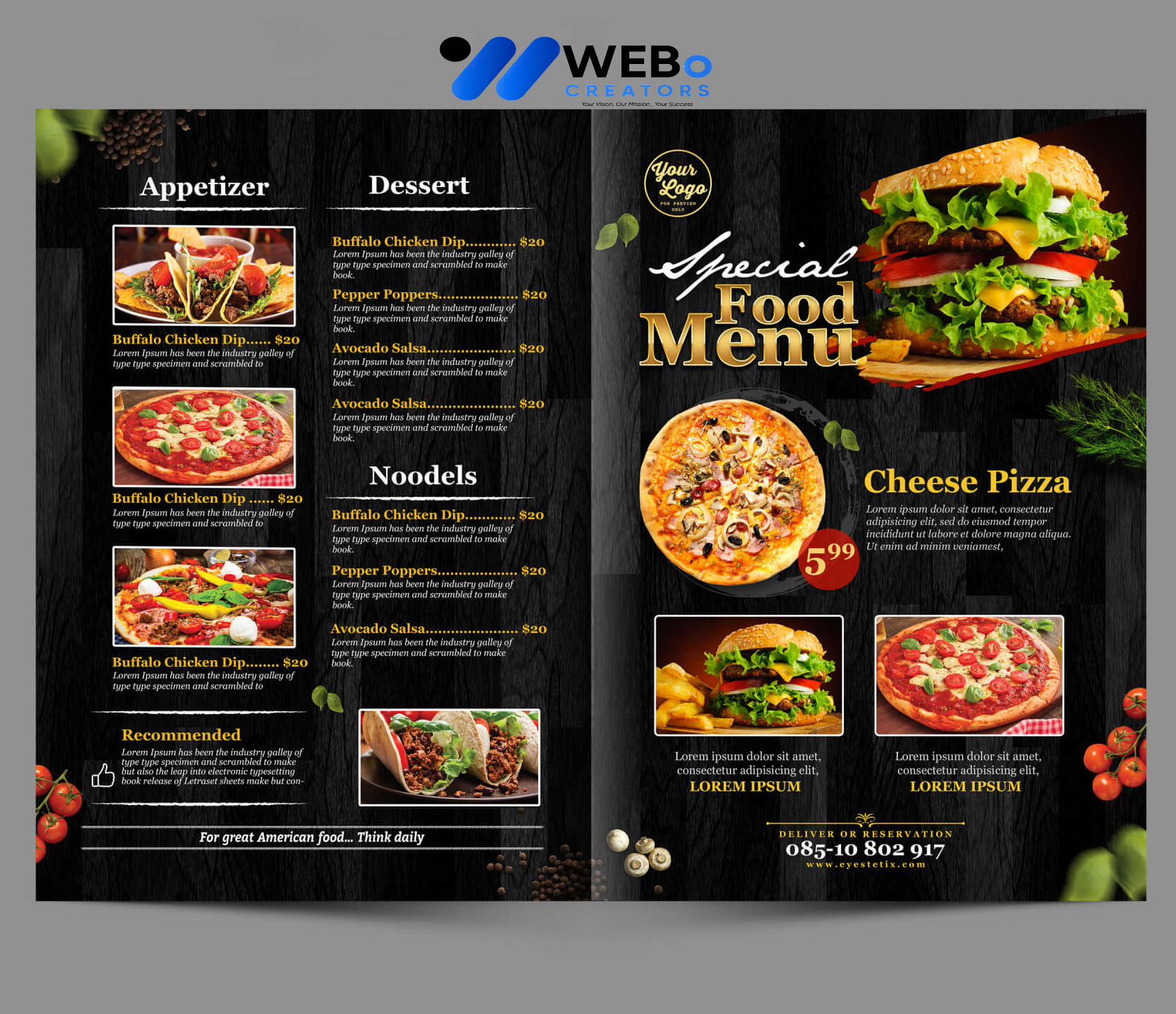 Modern restaurant menu design Austin 2026 café menu layout food branding design services